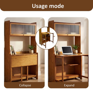 English Elm Multi Purpose Solid Bamboo Folding Desk Compact Writing Table for Home Office or Bedroom W2641P454912