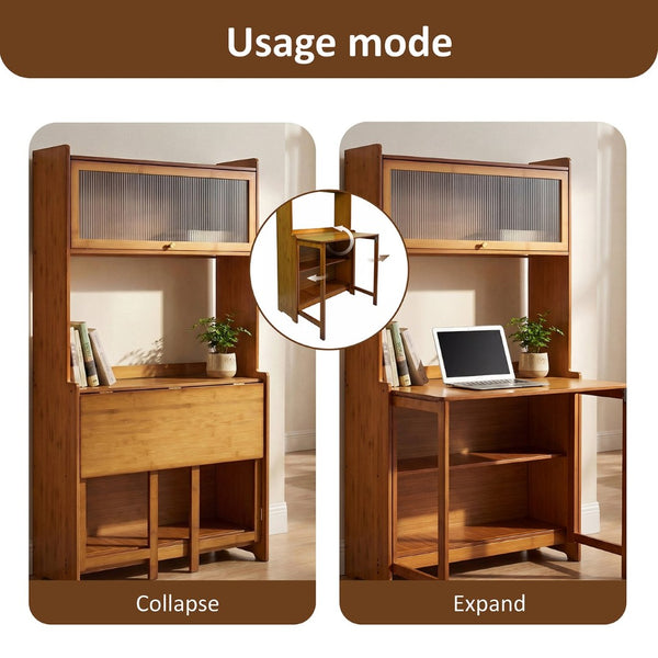 English Elm Multi Purpose Solid Bamboo Folding Desk Compact Writing Table for Home Office or Bedroom W2641P454912