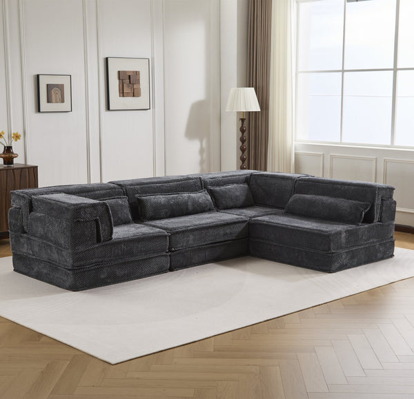 English Elm Compression Modular Floor Sofa Bed - Cozy, No Assembly, Soft Fleece, Versatile 4-Seater With Pillows! W3723S00033