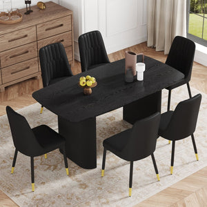 English Elm Table 7-Piece Set: Modern Black Wood-Grain Dining Table & 6 Ergonomic Pu Chairs For Luxe Comfort W1151S04166-GIGA