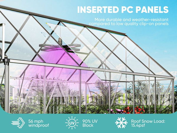 English Elm 6x12 Outdoor Walk-in Greenhouse Aluminum Frame Uv Shield Polycarbonate Garden Grow Space W2259P222626