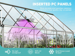 English Elm 6x12 Outdoor Walk-in Greenhouse Aluminum Frame Uv Shield Polycarbonate Garden Grow Space W2259P222628
