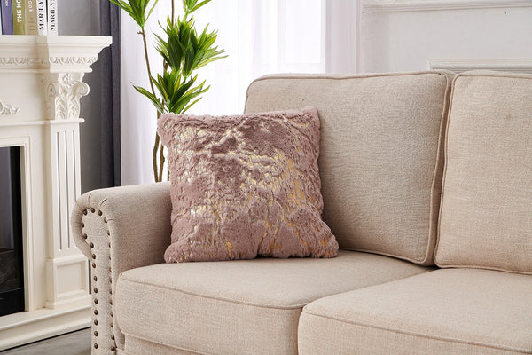 English Elm Luxury Faux Fur Pillow In Dust Pink With Gold Gilding - 22" X 22" Cozy Glam Accent For Home Decor B030P233952