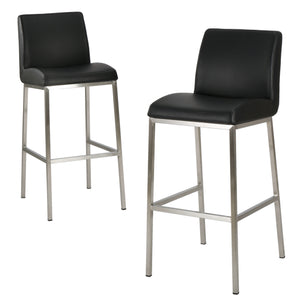 English Elm Christopher Knight Home® - BARSTOOL Set of 2 Black Upholstered Wood Seats with Stainless Steel Frame, Full Back, Fire-Resistant Elegance 57187.00