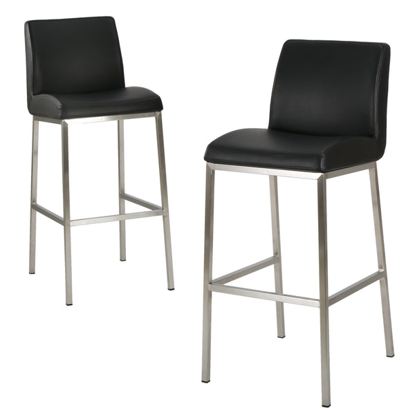 English Elm Christopher Knight Home® - BARSTOOL Set of 2 Black Upholstered Wood Seats with Stainless Steel Frame, Full Back, Fire-Resistant Elegance 57187.00