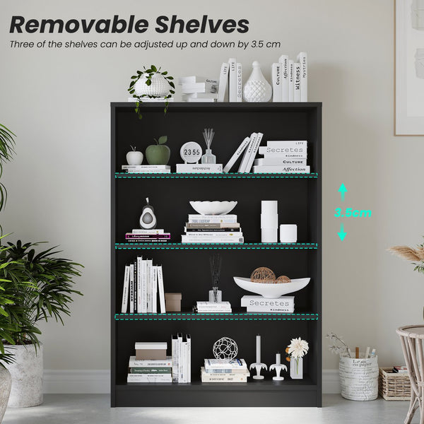 English Elm 4 Shelf Modern Wooden Bookcase 48" Tall Black – 4-Tier Freestanding Display, Adjustable Shelves, Waterproof Finish T3623P379637