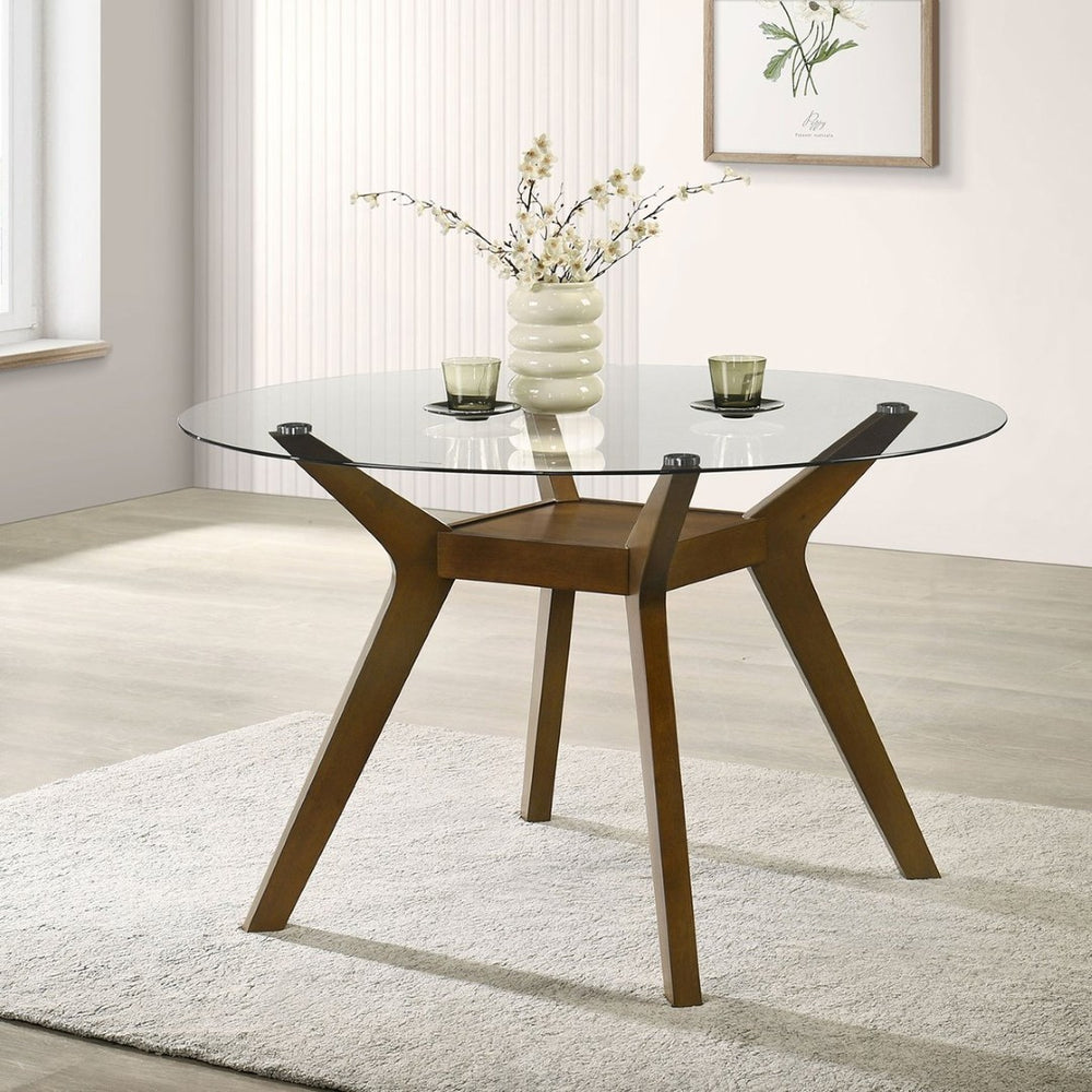 English Elm Flynn Round Tempered Glass and Rubberwood Dining Table Seats Four with Lower Shelf B062S01764