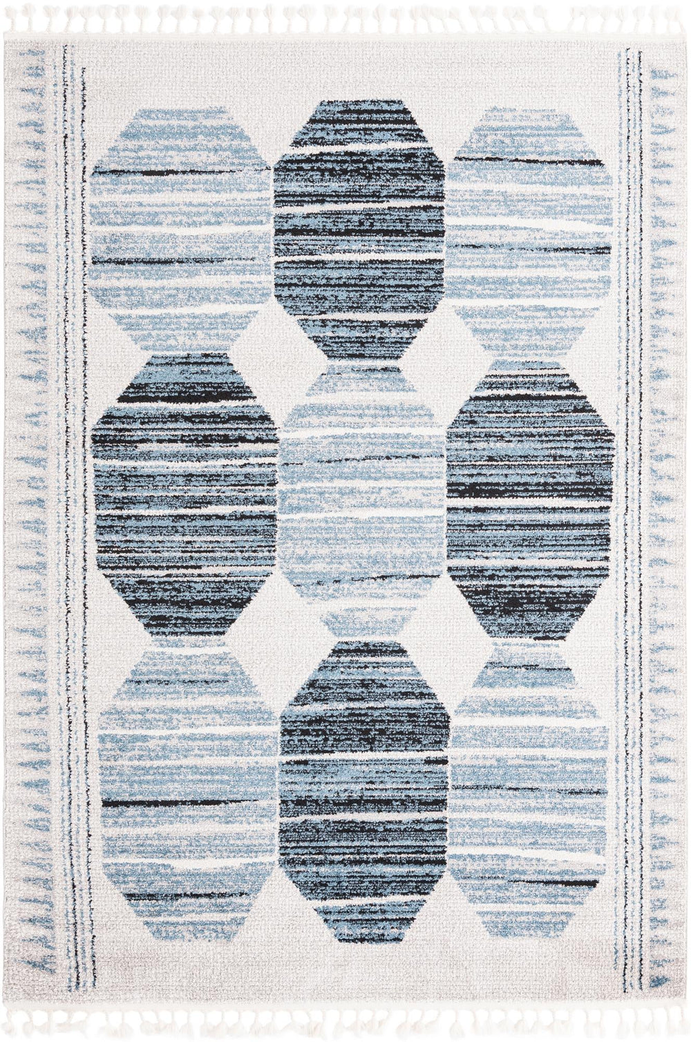 Unique Loom Aramis Maxi Machine Made Tribal Rug Blue, Black/Ivory/Gray 6' 1" x 9' 0"