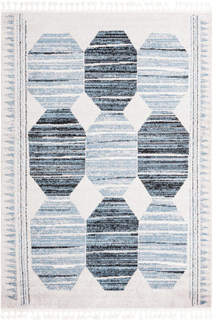 Unique Loom Aramis Maxi Machine Made Tribal Rug Blue, Black/Ivory/Gray 6' 1" x 9' 0"