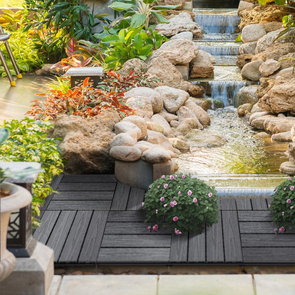 English Elm Outsunny Composite Interlocking Patio Tiles Wood Look Outdoor Flooring for Balcony Porch W2225P174539