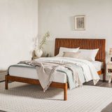 Slatted Headboard Mid-Century Modern Solid Wood Queen Bed Brown CALB5CBR Walker Edison