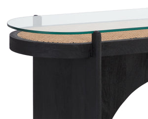 Sunpan ADORA Console Table: Handcrafted Rattan & Black Mango Wood, Perfect for Eclectic Living Spaces! 110642