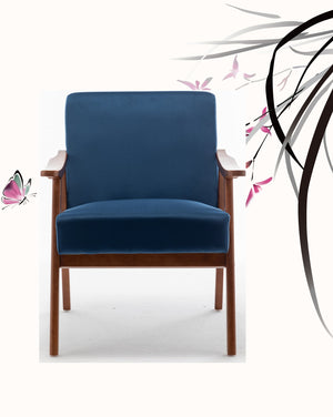 English Elm Accent Chair In Luxurious Dark Blue Velvet – Mid-Century Modern Design For Stylish Living Spaces B2735P256746