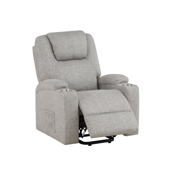 English Elm Light Gray Plush Chenille Recliner with Power Lift, Massage, Dual Cup Holders & Pocket Coil Comfort B2726P405681