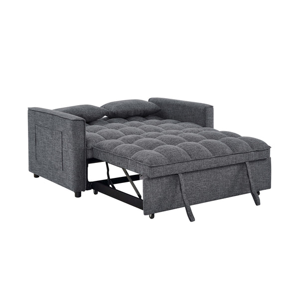 English Elm Sienna Gray Tufted Convertible Sofa Bed with Pull-Out Chaise, Side Pockets & Plush Modern Comfort B343P356872