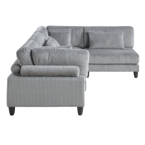 English Elm Living 4-Piece Modular Sectional Sofa Set in Corduroy Upholstery with Plush Cushions and Solid Wood Legs Gray 40 L x 40 W x 17 H B011S01558