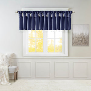 JLA Home Madison Park - Lightweight Faux Silk Valance with Beaded Hem, Lined Twist-Top Drapery for Privacy & Elegance Navy MP41-6320