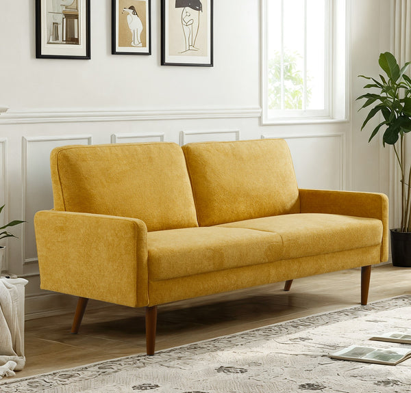 English Elm Velvet Kent 3-Seater Sofa with Plush Upholstery, European Modern-Vintage Design and Durable Build Mustard yellow B2735P291968