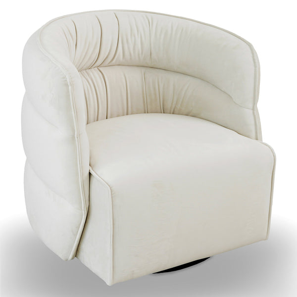 English Elm Ashcroft Furniture - Walden Mid-Century Swivel Chair Velvet Upholstery with Integrated Armrests, Fully Assembled Elegance Cream B183P281190