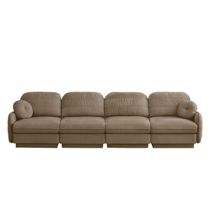 English Elm 137"chenille Cloud Sofa Deep Seat Four Seater with Quilted Cushions for Living Room Light Coffee W714S01762