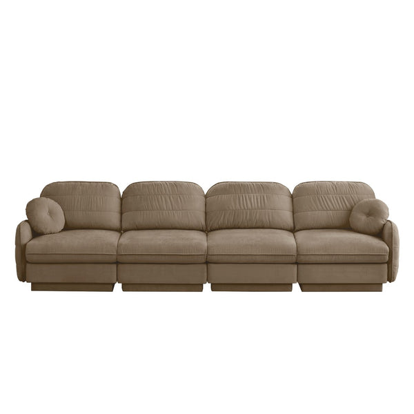 English Elm 137"chenille Cloud Sofa Deep Seat Four Seater with Quilted Cushions for Living Room Light Coffee W714S01762