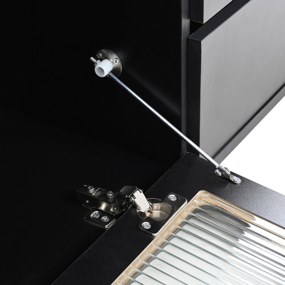 English Elm ON-TREND Modern TV Stand with Fluted Glass Door, Modular 94.4" Media Console with LED Lighting and Storage Black N721P198932B