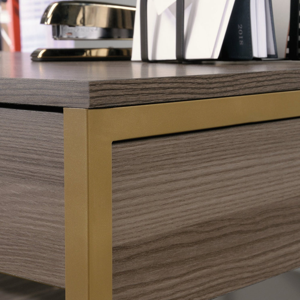 English Elm L-Shaped Desk With Durable Wood & Metal Frame, Stylish Storage, Perfect For Home Office Or Living Room B356P367849