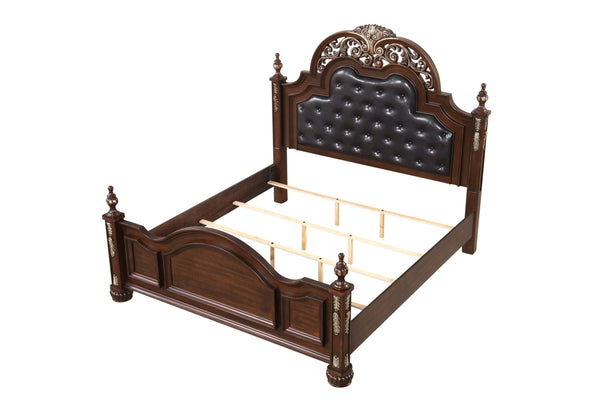 English Elm Lyon King Bed In Rich Cherry - Elegant Design With Tufted Headboard & Hand-Painted Gold Accents B078S00603