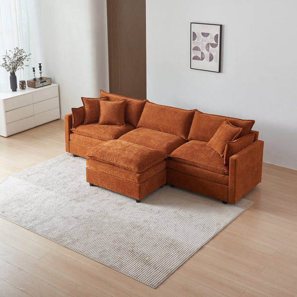 English Elm Stylish Modular L-Shaped Sectional Sofa With Ottoman - Cozy Chenille Upholstered Design For Living Rooms, Apartments, And Offices W1765S00087-GIGA