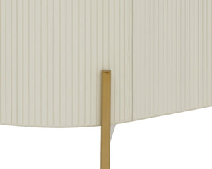 Sunpan PALOMA Bar Cabinet - Luxurious High-Gloss Cream Storage with Curved Design & Gold Accents 111219