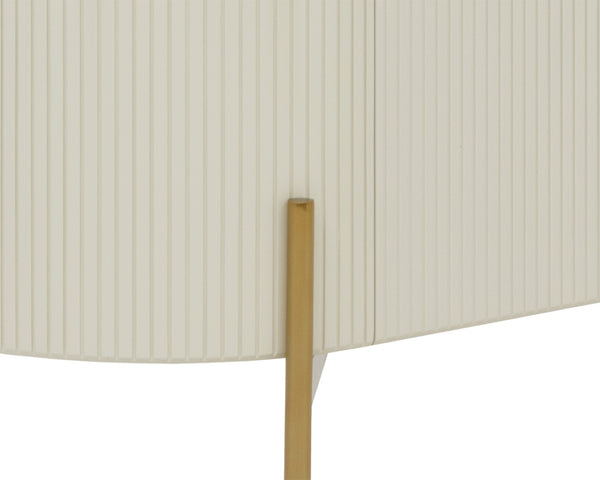 Sunpan PALOMA Bar Cabinet - Luxurious High-Gloss Cream Storage with Curved Design & Gold Accents 111219