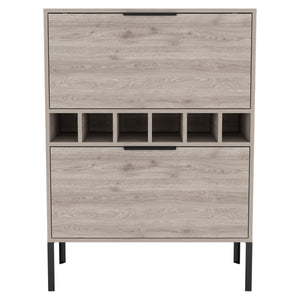English Elm Rowan Light Gray Bar Cabinet with Six-Bottle Wine Rack, Two-Door Storage, FSC-Certified Finish B128P176140