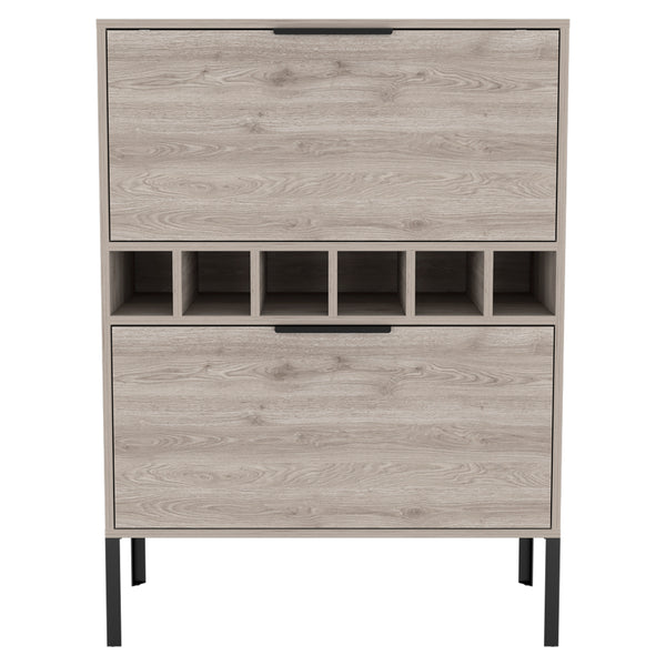 English Elm Rowan Light Gray Bar Cabinet with Six-Bottle Wine Rack, Two-Door Storage, FSC-Certified Finish B128P176140