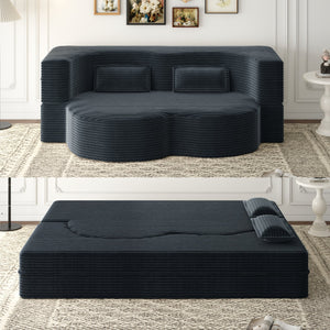 English Elm Modern Full Size Folding Sofa Bed with Plush Corduroy, 2 Pillows, 15" Foam Mattress, No Assembly Required DARK GREY W1885P347083