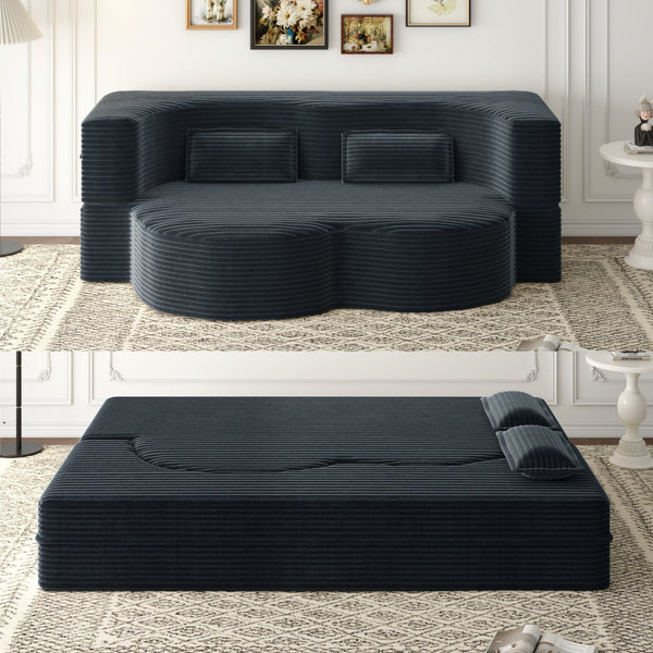 English Elm Modern Full Size Folding Sofa Bed with Plush Corduroy, 2 Pillows, 15" Foam Mattress, No Assembly Required DARK GREY W1885P347083