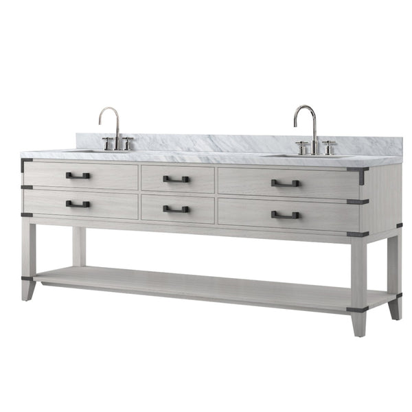 English Elm White Oak Double Bath Vanity With Carrara Marble Top, Faucet Set & Ample Storage For Style B2731P260398-GIGA
