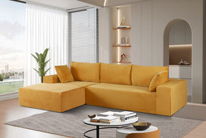 English Elm Cozyform Convertible Sectional Sofa In Ginger Yellow Corduroy - No Assembly, Modern Comfort For All B2735P359713