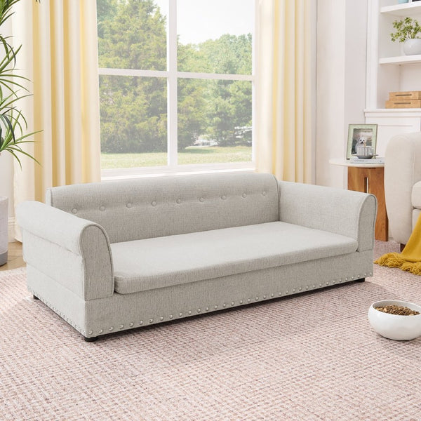 English Elm Oversized Linen Pet Sofa with Armrest Backrest for Large Dogs Modern Living Room W487P430327