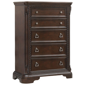 English Elm Mahogany Solid Wood 7-Drawer Dresser with Ash Veneer, Custom Hardware, Rich Finish for Bedroom Storage Mahogany 42.75 L x 23 W x 60 H B2699P230441