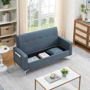 English Elm 57-inch Velvet Double Sofa with Built-In Storage, Solid Wood Frame, Silver Legs, 350lb Capacity and Modern Compact Design Gray W3356P346850