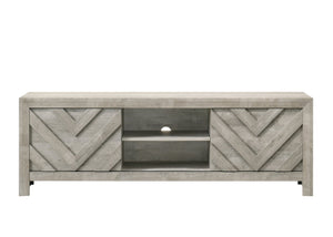 English Elm 1pc Rustic Geometric Chevron Entertainment Console TV Stand with Washed Wood Finish and Ample Storage Spaces Gray 70.16 L x 20.47 W x 31.42 H B2741P295483