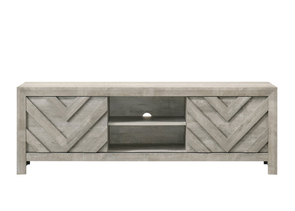 English Elm 1pc Rustic Geometric Chevron Entertainment Console TV Stand with Washed Wood Finish and Ample Storage Spaces Gray 70.16 L x 20.47 W x 31.42 H B2741P295483