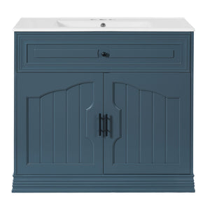 English Elm 36" Luxurious Bathroom Vanity with Ceramic Sink and Soft-Close Doors, Solid Wood Frame, Adjustable Shelves Blue N710P288944C