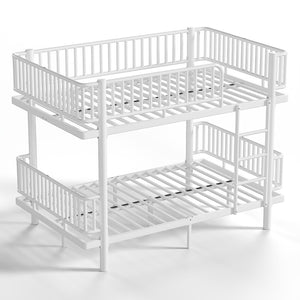 English Elm Twin Over Metal Bunk Bed with Led Lights Usb Ports Drawers and Sofa Conversion Light White W5305S00071