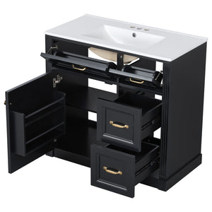 English Elm 36 Inch Bathroom Vanity With Sink & Soft-Close Drawers - Modern Black Cabinet For Smart Storage N725P336549B