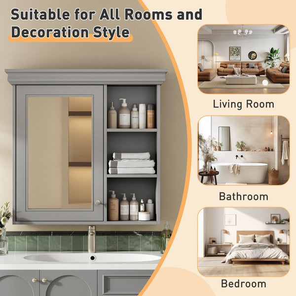English Elm 30'' Wall Mount Bathroom Cabinet with Mirror Soft Close Door and Adjustable Shelf Gray N710P209425E