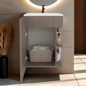 English Elm Siena Wall-Mounted Mirror Cabinet with Internal Shelves, Space-Saving Melamine Vanity Storage White Oak 18.5 L x 18.1 W x 7.1 H B128S00189