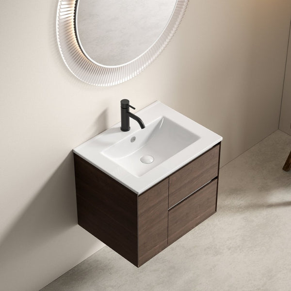 English Elm 24 Inch Ceramic Vanity Sink Top Oval Basin with Overflow Glossy White Spa Bath W3402P324578