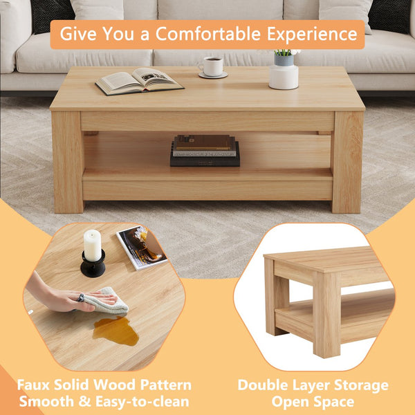 English Elm A modern rectangular coffee table with double-layer storage, high 250 lb capacity and felt pads Natural Wood W3226P330939