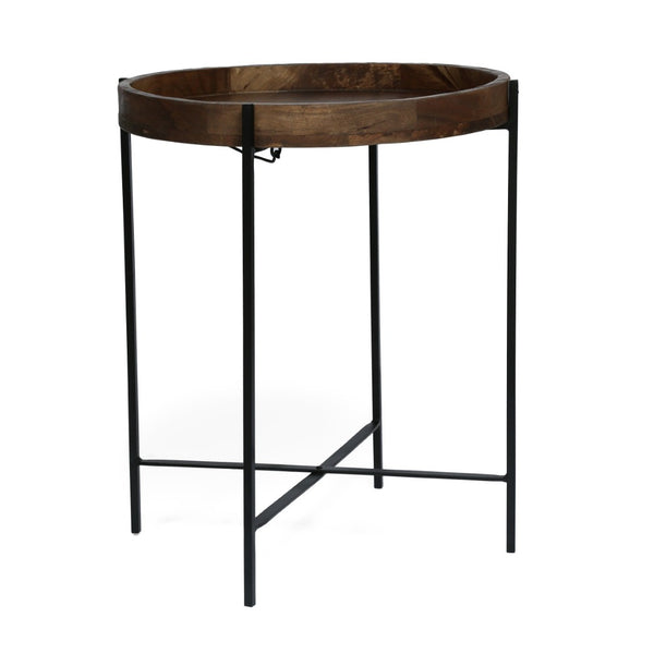 English Elm Round Mango Wood Tray Top End Table with Foldable Iron Legs for Living Room 68815.00